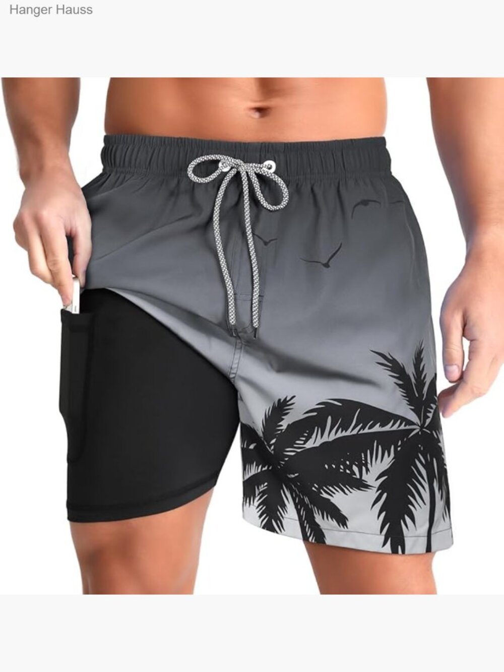 Mens Swim Trunks with Compression Liner 5" Inseam Quick Dry with Zipper Pockets